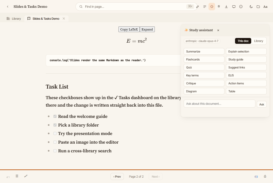 MD Reader - a private Markdown reader, library & editor