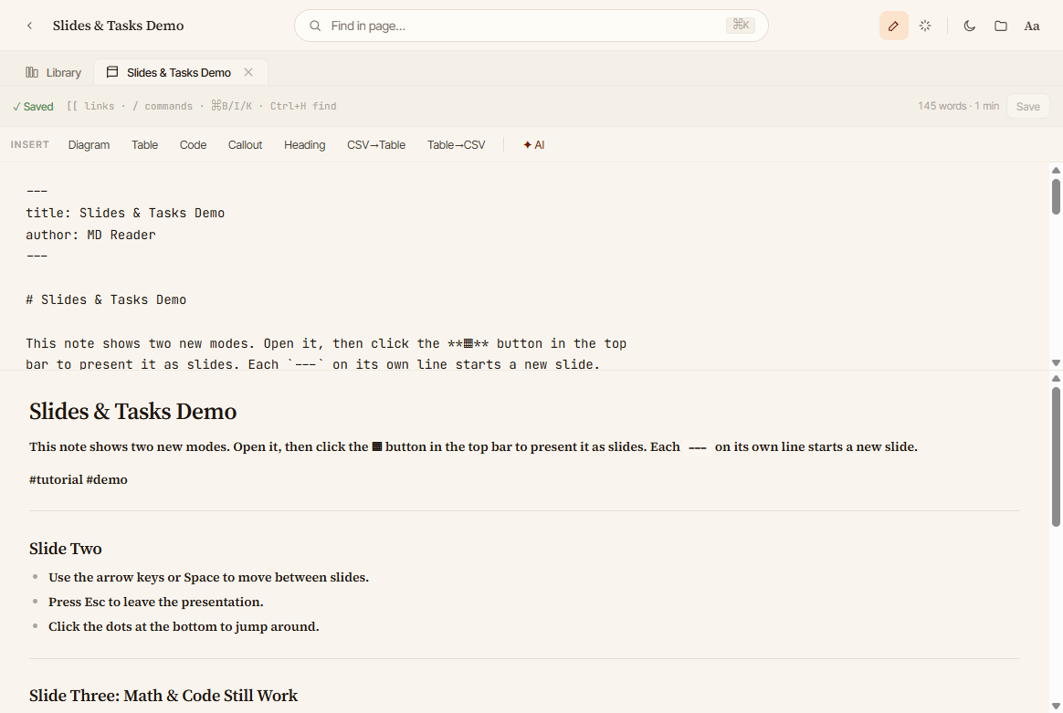 MD Reader - a private Markdown reader, library & editor