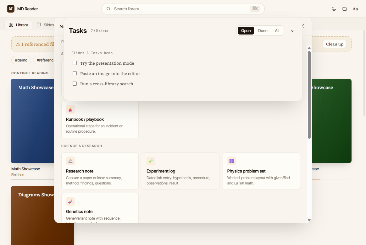 MD Reader - a private Markdown reader, library & editor