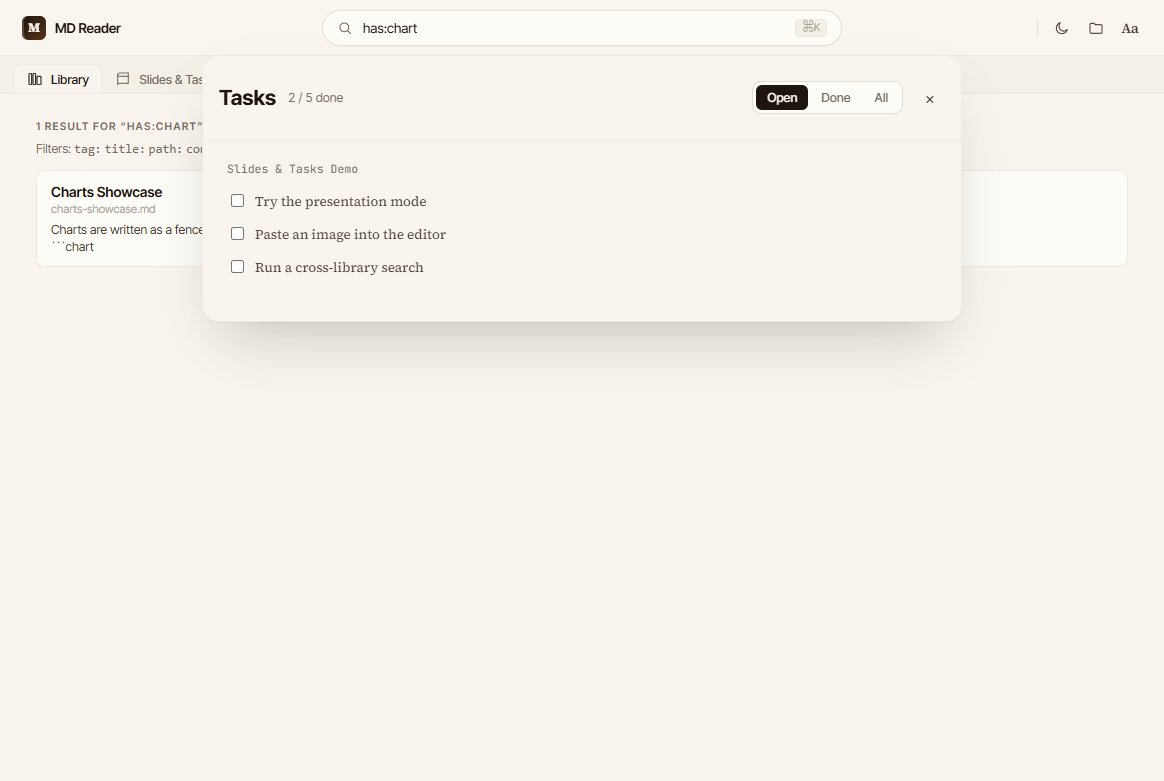 MD Reader - a private Markdown reader, library & editor